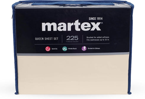 Martex 225 Thread Count Cotton Rich Solid Brushed Cotton Blend Super Soft Finish Easy Care Machine Washable Wrinkle Resistant Bedroom Guest Room 2...