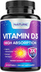 Vitamin D3 High Potency 5000 IU (125 mcg), Bone, Teeth, Muscle & Immune Health Support, Non-GMO, Gluten-Free, 2 Month Supply in Rapid-Release High...