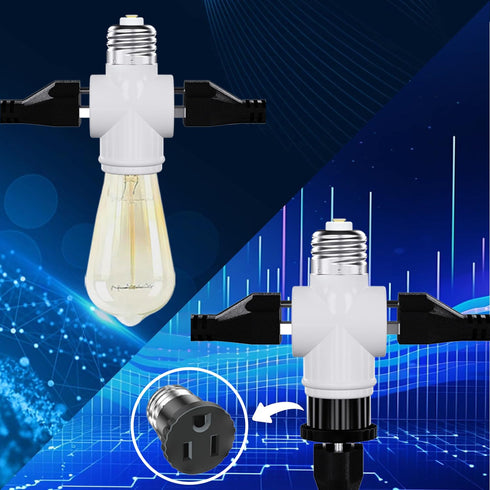 Light Socket Adapter, Convert E26 Light Socket to 3-Prong Outlet Adapter and Light Bulb Socket, 1 Pack(White)...