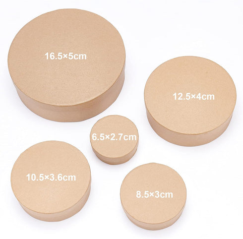 BENECREAT 5 Sizes Papier Mache Flat Round Boxes Nesting Stacking Craft Paper Gift Box for Candy Chocolate Biscuits, Halloween Christmas, Wedding F...