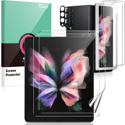 TOCOL [6 Items Designed for Samsung Galaxy Z Fold 3 5G- 2 Pack Front Tempered Glass Screen Protector + 2 Pack Inside TPU Screen Protector + 2 Pack...