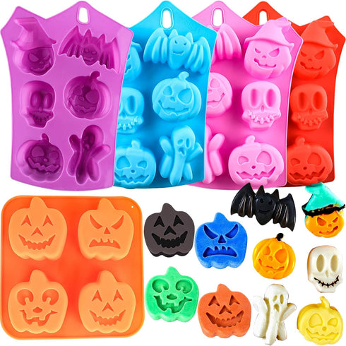 Pumpkin Silicone Mold Halloween Cake Mold 5 PIECE Chocolate Molds Silicone with Ghost Pumpkin Bat & Witch Hat Cookie Molds for Candy Gummy Jello I...