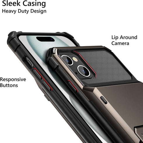 Vofolen for iPhone 15 Plus Case with Card Holder, Dual Layer Heavy Duty Shockproof Wallet Case, Hidden Flip 4-Card Slot Protective Hard Back Cover...