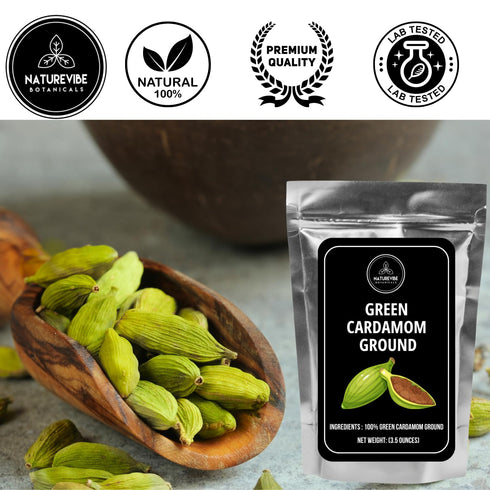 Naturevibe Botanicals Green Cardamom Ground (Elaichi Powder), 3.5 ounces | Non-GMO and Gluten Free | Helps Digestion | Indian Spice...
