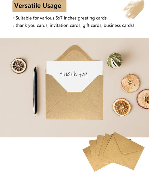 50 Pcs A7 Envelopes for Invitations, 5.25 x 7.25 Inches Kraft Envelopes for 5 x 7 Cards, Wedding, Baby Shower, Greeting, Graduation, Birthday Part...