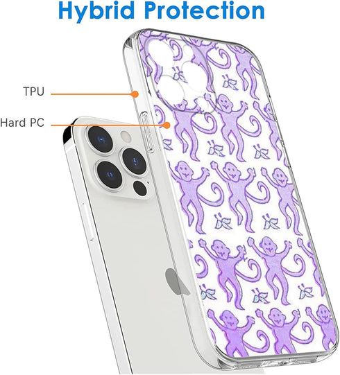 Phone Case Purple Roller Monkey Compatible with iPhone 13 Case Accessories Rabbit Print Shock Scratch 3D Waterproof Transparent...