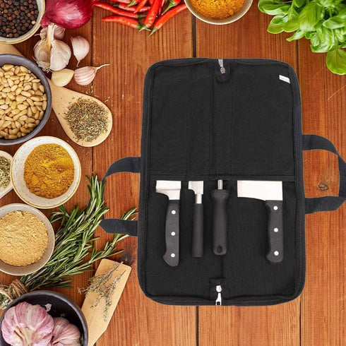 QEES Knife Roll,Knife Bag,Knife Case 4 Slots For Home Kitchen Knife Tools,Chef Knife Bag with Handle.Durable Knife Bags For Chefs Men Women Culina...