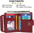 Falan Mule Women's Wallet, Genuine Leather, Bifold, Compact, RFID Blocking, ZAC-Burgundy, 10 Slots, 2 Windows, Coin Zipper, 2 Full-Length Compartm...