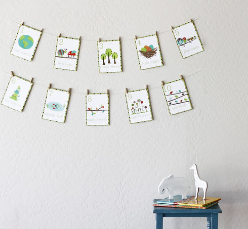 Children Inspire Design Forest Animal Numbers Wall Cards, Set of Ten 5x7 Wall Art Prints, Green, Nature-Themed Cartoon, Lightweight, Recycled Card...