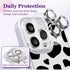 Compatible for iPhone 14 Pro Case Cute Aesthetic - Glitter Clear Phone Case with Camera Protector - Milk Cow Print Cover with Wrist Strap Design f...