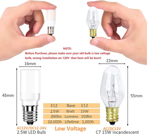 Low Voltage 12V 24V Candelabra E12 Base LED Appliance Light Bulb for ice Maker Water Dispenser RV Marine Landscape WR02X12208 416099 25W Replaceme...