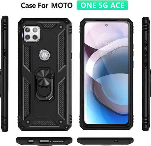 Military Grade Drop Impact for Moto One 5G Ace Case Motorola One 5G Ace G 5G Case 360 Metal Rotating Ring Kickstand Holder Armor Heavy Duty Shockp...
