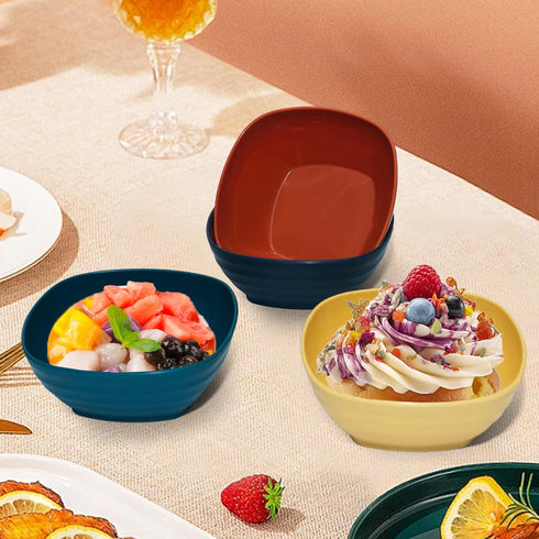 4 Pack 5.4 inch Square Wheat Straw Kitchen Bowls?20 Oz Plastic Stackable Cereal Bowls for Snacks & Ice Cream?Microwave and Dishwasher Safe(Dark co...