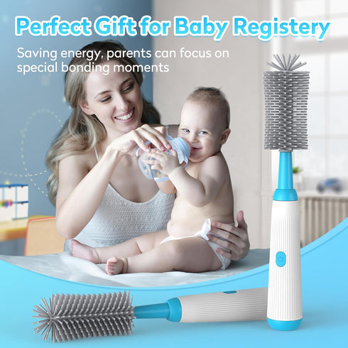 Electric Bottle Brush Set with Baby Bottle Brush, 2 Nipple Brush, Straw Brush and Extension Handle, Rechargeable Bottle Brush Cleaner, for New Bab...