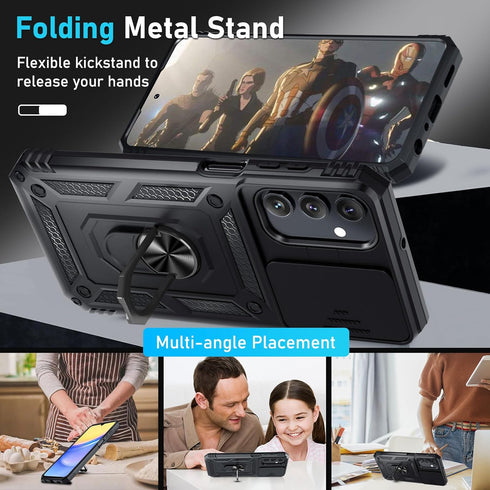 Janmitta for Samsung Galaxy A15 5G Case Built in Slide Camera Lens Cover+Screen Protector+Finger Ring Holder Kickstand,Heavy Duty Shockproof Full ...
