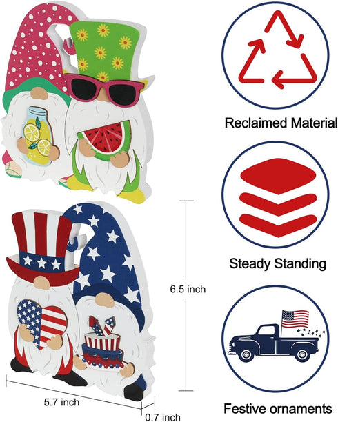 4th of July Decorations for Home, DECSPAS Patriotic Red White and Blue Summer Decor, Fourth of July Independence Day Double Sided Wooden Tiered Tr...