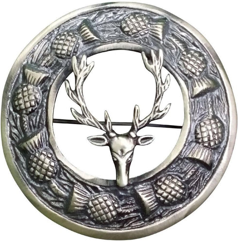 AAR Men,s Scottish Stag Head Kilt Brooch Fly Plaid Antique Finish 3" (7cm) diameter T...