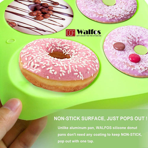 Walfos Full Size Silicone Donut Mold for Baking- 4 Inch Big Size Silicone Doughnut Pan Set for Donut Cake Biscuit Bagels, Heat Resistant, BPA FREE...