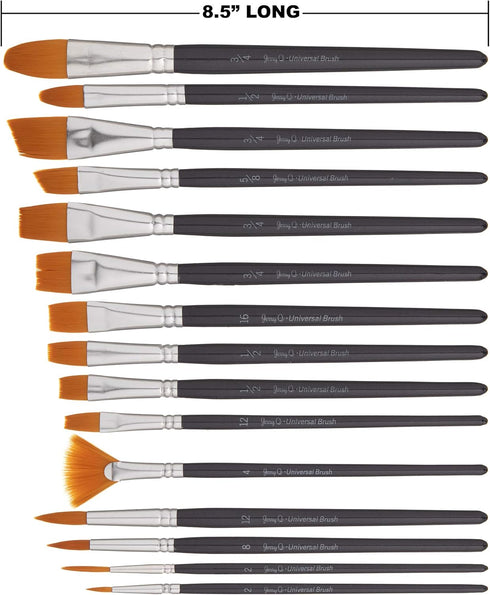 Jerry Q Art 15 pcs Golden Taklon Brush Set for Acrylic, Tempera, Watercolor, Oil Painting, Silver Ferrule with Violet Short Wooden Handles JQ151...