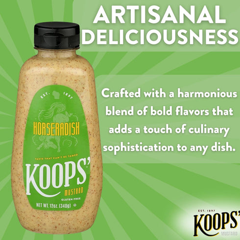 Koops' Horseradish Mustard – Bold and Zesty Horseradish Sauce, Gluten-Free, Kosher, Made in USA, From Quality Mustard Seeds – 12 Oz, Pack of 1...
