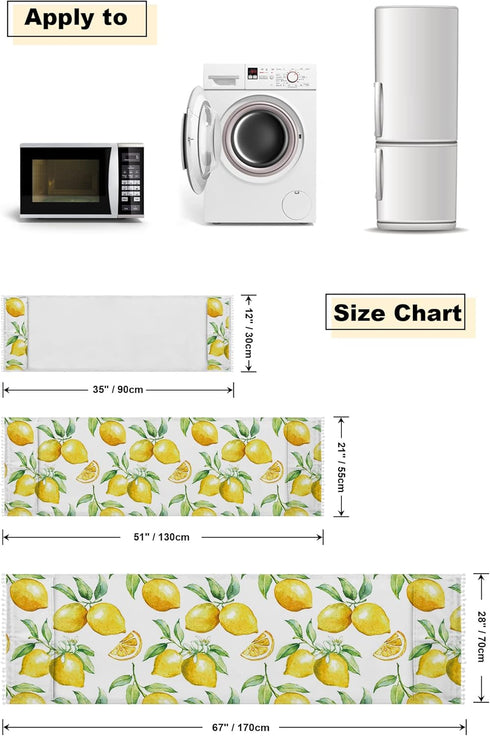 Microwave Oven Dust Cover, Yellow Lemon Watercolor Fruits Anti-Slip Refrigerator Dust Cover Washing Machine Top Cover with Storage Pockets 12" X 3...