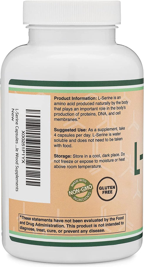 L-Serine Capsules (Third Party Tested) - 2,000mg Servings Used in Clinical Study, 180 Count, 500mg per Capsule (L Serine Amino Acid for Serotonin ...