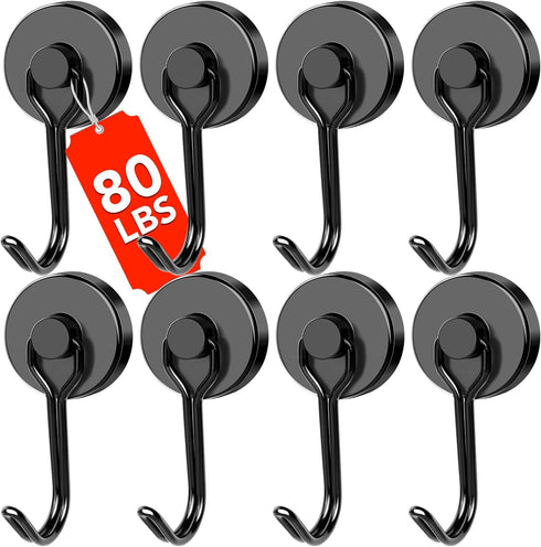 DIYMAG Black Magnetic Hooks, 80LBS Strong Magnetic Hooks Heavy Duty, Strong Magnet Hooks with Metal Hanger for Hanging Refrigerator Home Kitchen O...