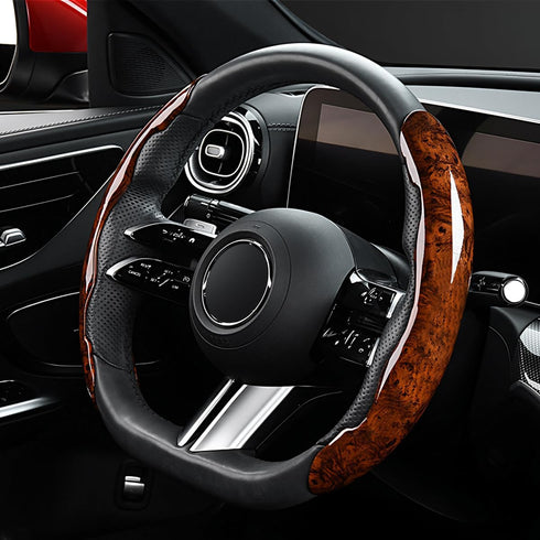 Car Wood Grain Steering Wheel Cover, Anti-Skid Segmented Auto Steering Wheel Protector, Automotive Interior Accessories, Universal for Most Vehicl...