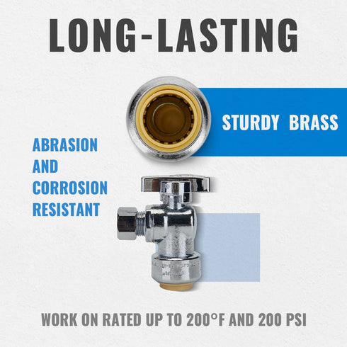 SUNGATOR 2-Pack Angle Stop Valve, Angle Water Shut Off Valve 1/2 x 3/8 Inch Compression, Toilet Water Valve, 1/4 Turn, No Lead Brass Push to Conne...