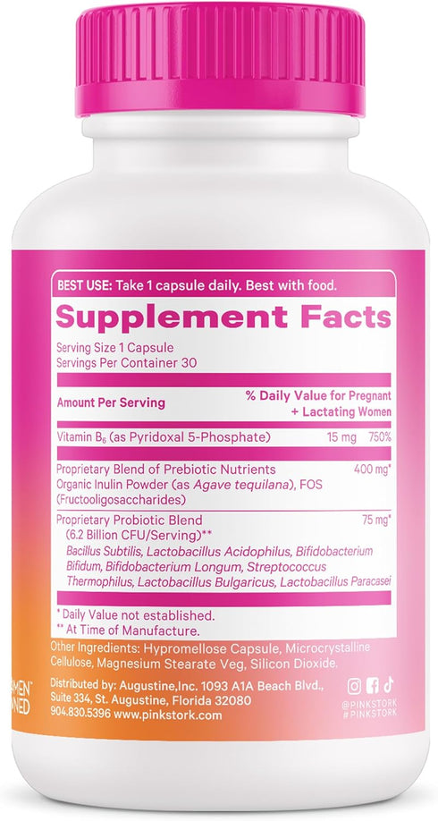 Pink Stork Prenatal Probiotics for Women - Morning Sickness, Gut Microbiome, and Immune Support - Pregnancy Probiotic with Prebiotics and Vitamin ...