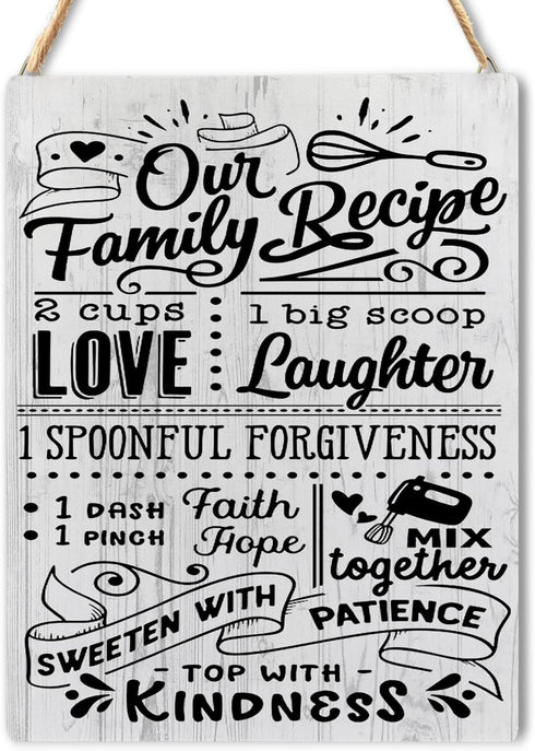 Funny Kitchen Wall Decor, Our Family Recipe Wooden Hanging Signs Plaque for Kitchen Dining Room Decor, Rustic Kitchen Wall Decor, Kitchen Signs Wa...