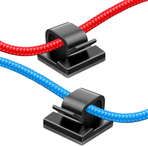 50 pcs Self Adhesive Cable Clips - Desk Cable Management Clips with Strong Adhesive Tapes – Wire Clips Cord Organizer for Home, Office and Car (Bl...