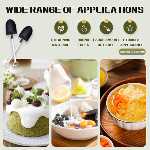 OaaXbbECco Novelty Mini Shovel Shape Spoons Cute Disposable Plastic Dessert Spoons (100 black+white model 2)...
