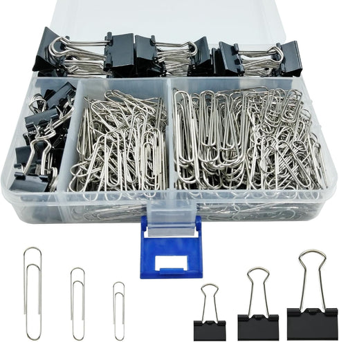 340 PCS Paper Clips and Binder Clips Assorted Sizes, Large Medium Small Silver Paperclips&Black Binder Clip Set for Home&School&Office Document Or...