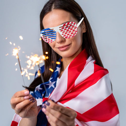 American Flag USA Patriotic Design Plastic Shutter Glasses Shades Sunglasses Eyewear for Party Props, Decoration (12 Pairs)...