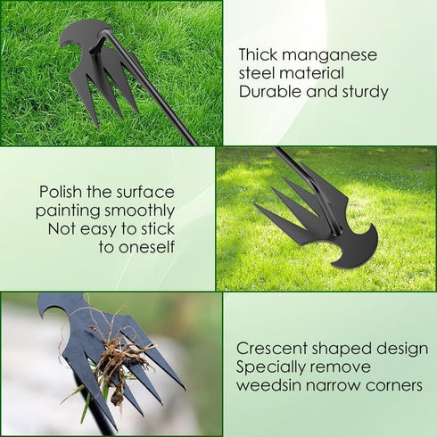 Stainless Steel Weed Puller Tool - 4 Teeth Dual-Purpose Manual Weed Remover Tool, Hand Weeder Tool with Long Handle for Vegetable Gardening, Farm ...