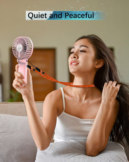 2 Pack Portable Handheld Fan, Mini Hand Held Fan, 6-15H Cooling Small Personal Fan, 180° Foldable Mini Desk Fan with 4 Quiet Speed, Neck Fan w/Lan...