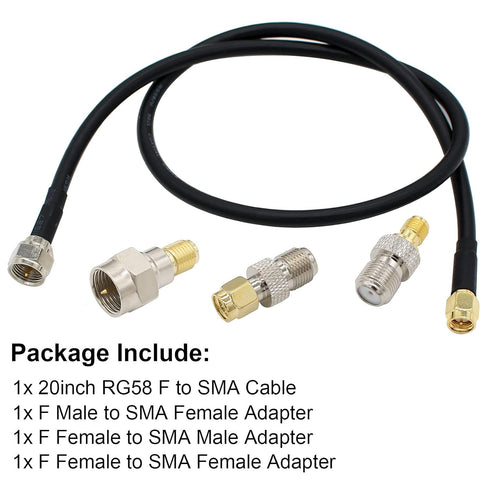 SMA to F Adapter SMA Male to F Type Male 20 inch RG58 Coax Coaxial Extension Cable +3pcs F Type to SMA Male Female Connector for RF Application...