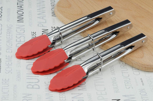 Small Tongs with Silicone Tips 7 Inch Kitchen Tongs, Set of 3 (Red)...