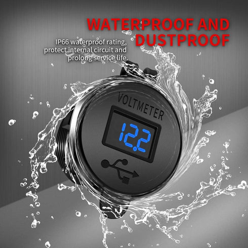 DAIERTEK Quick Charge 3.0 USB Charger Socket Car Aluminum Waterproof Dual Power Outlet Fast Charger with Blue LED Voltmeter & Wire 10A Fuse for 12...