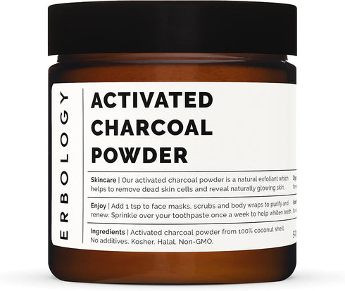 Erbology Activated Charcoal Powder 1.8 oz - Teeth Whitening - Add to Face Masks, Toothpaste and Body Wraps for Natural Exfoliation - Natural Diges...