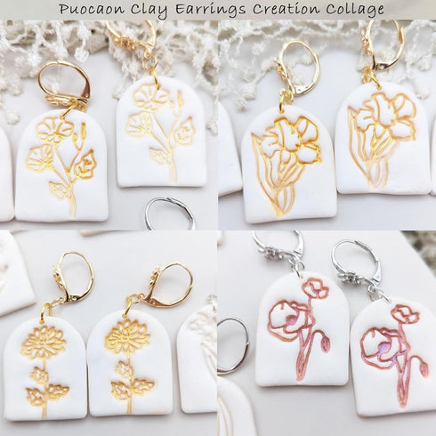 Puocaon Birth Flower Clay Cutters - 12 Pcs Birth Flower Clay Earring Cutters for Polymer Clay Jewelry Making, Birth Month Clay Cutters Botanical F...