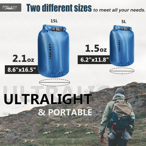 Frelaxy Waterproof Dry Bag 2 Pack/3 Pack, Lightweight Portable Dry Bags, 5L & 15L & 25L Durable Dry Sack Set Keep Gear Dry for Hiking, Camping, Bo...