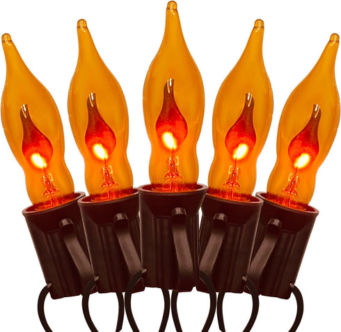 Halloween Orange Flickering Flame String Lights, C18 Halloween Decorations Lights Outdoor with 10 Orange Flicker Flame Bulb for Christmas Fireplac...