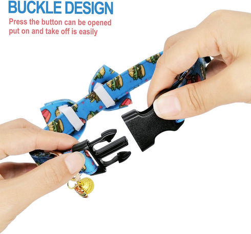 KUDES 2 Pack Print Dog Collars with Bow Tie, Adjustable Dog Collar with Bells and Charm Safety Buckle Cute Pet Collars for Small/Medium/Large Dogs...