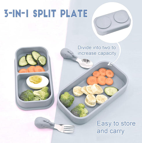 5PCS Travel Suction Plate for Baby, Portable Silicone Suction Plate to Go,Baby Divided Plate Feeding Set with Travel Bag for Toddler Baby Plate Di...