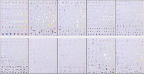 JMEOWIO 10 Sheets Star Moon Nail Art Stickers Decals Self-Adhesive Pegatinas Uñas Aurora Line Nail Supplies Nail Art Design Decoration Accessories...