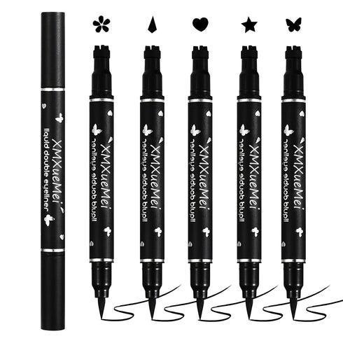 Double Side Liquid Winged Eyeliner Stamp,Smudge Proof Waterproof Eyeliner Pen Set,Long-Lasting Eye Liner Face Makeup,Star Flowers Hearts Triangle ...