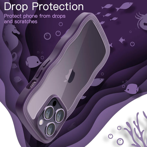 JETech Cute Case for iPhone 14 Pro 6.1-Inch, Wave Frame Curly Shape Shockproof Phone Cover for Women and Girls, Clear Hard PC Back (Deep Purple)...