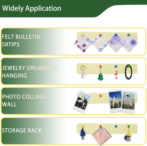 Bulletin board, Jeethemy Felt Pin Board Bar Strips, Self Adhesive Cork Boards for Walls with 35 Push Pins for Bedrooms Offices Home Decoration,5 P...